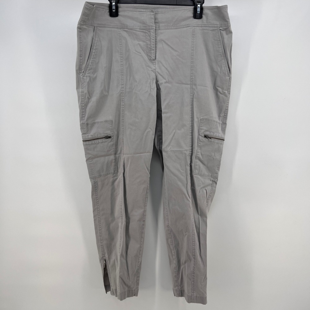 Eileen Fisher Cargo Pants Womens Large Gray Tencel Cotton Blend Zip Pockets‎